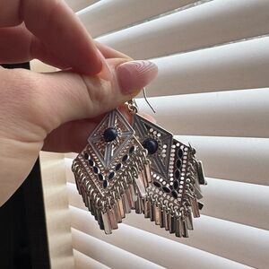Chic/Boho Silver & Navy Fringe Earrings